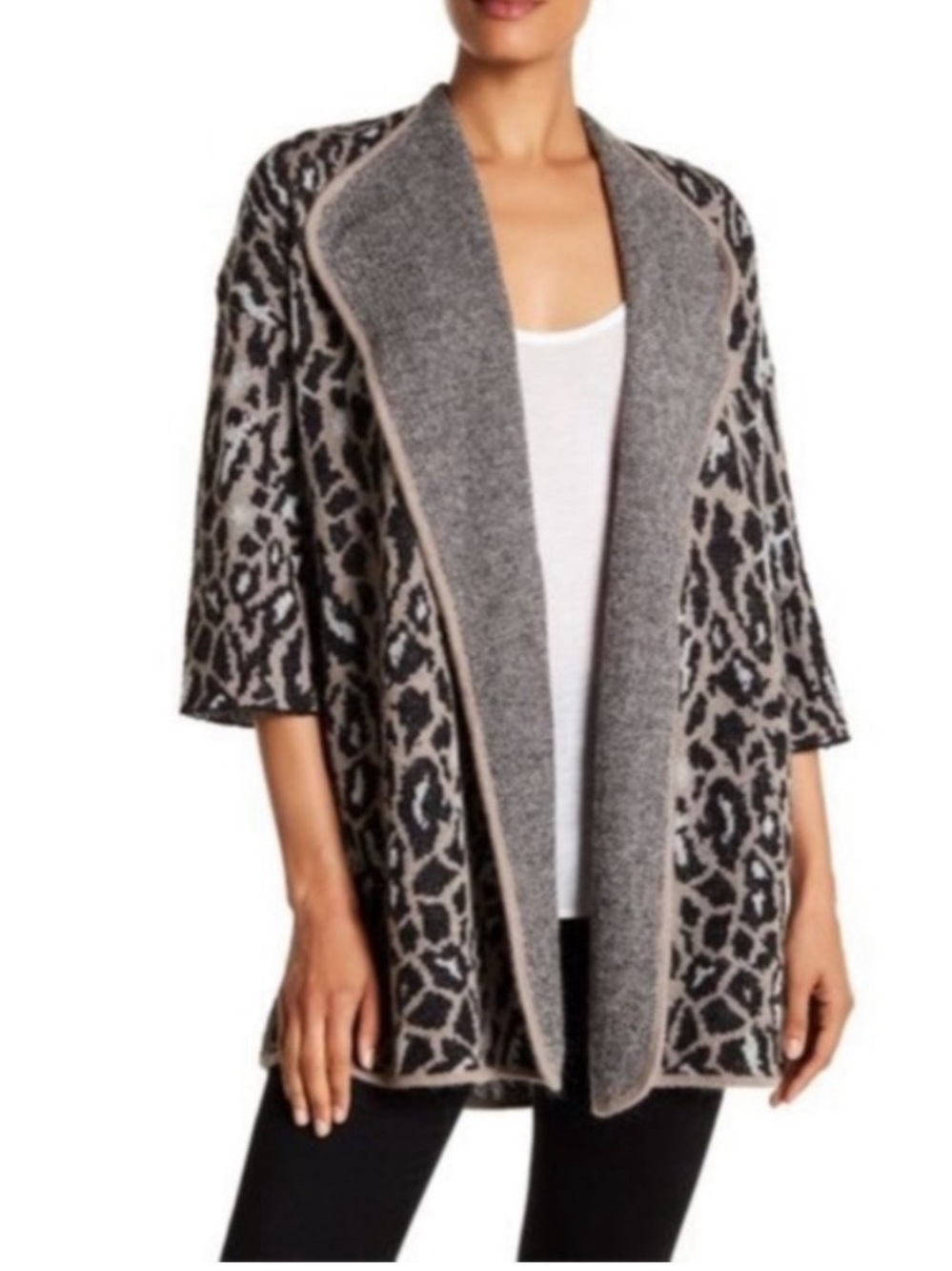 Joie Black & Tan Leopard Open-Front Cardigan Sz XS- EUC